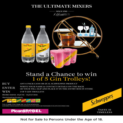 Stand a Chance to WIN 1 OF 5 GIN Trolleys at selected Picardi Rebel Outlets